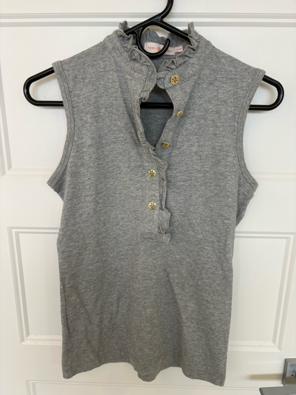 Tory Burch Gray Ruffle Mock-Neck Sleeveless Tank